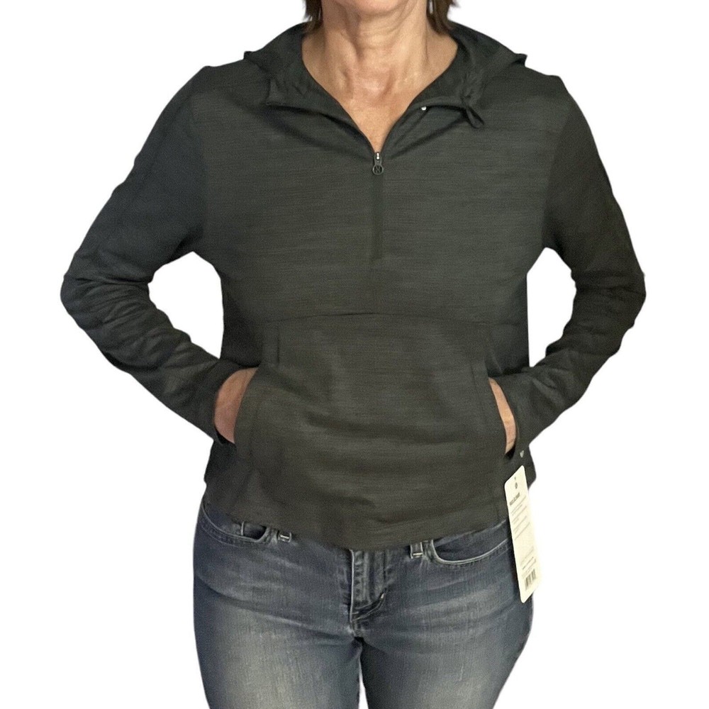 Layer8 Warm Up Hoodie Women's lightweight gray 1/2 zip kangaroo pocket Small